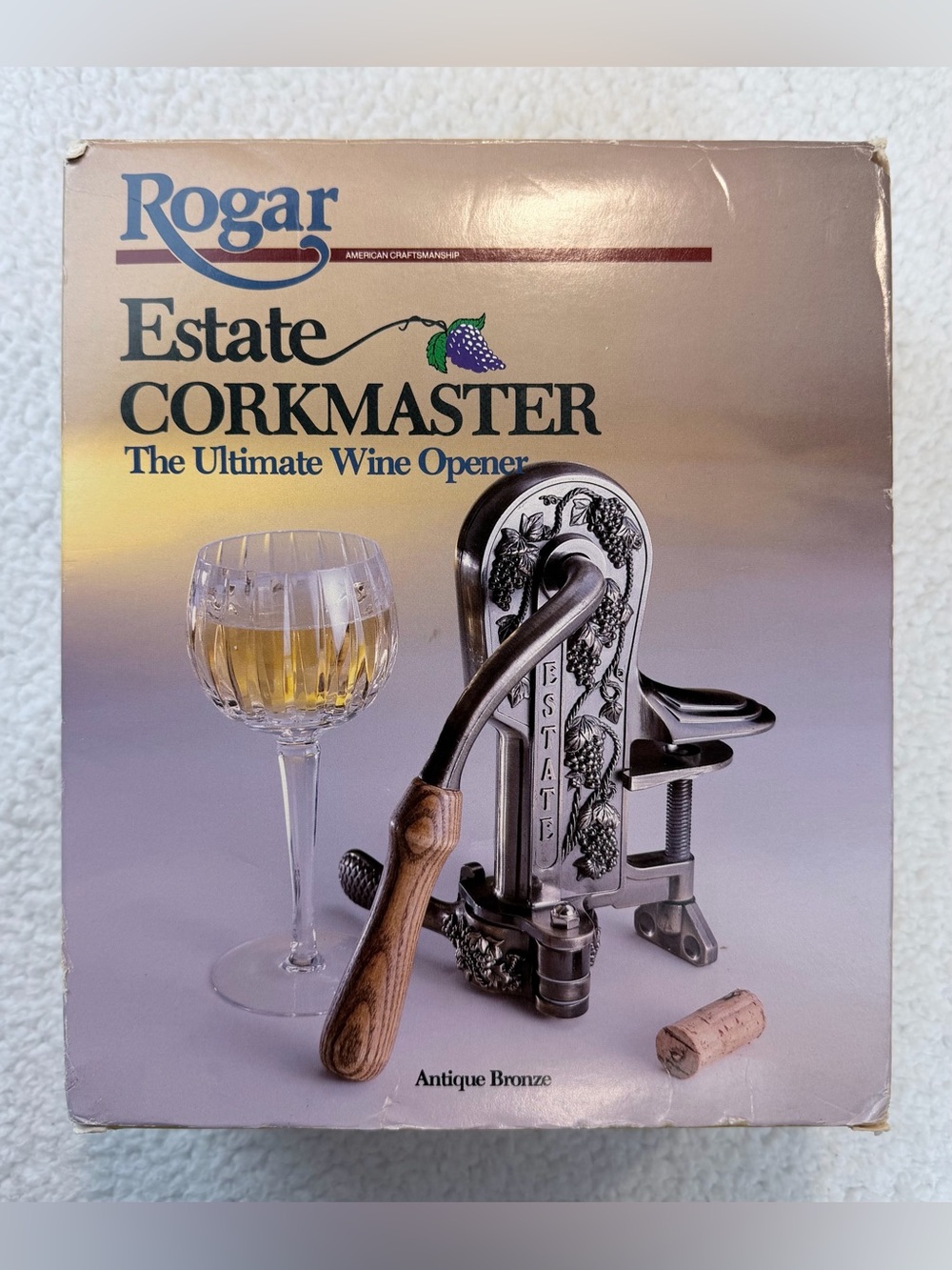 (VTG) ROGAR • Antique Bronze Estate Corkmaster Table-Mount Wine Opener, OS